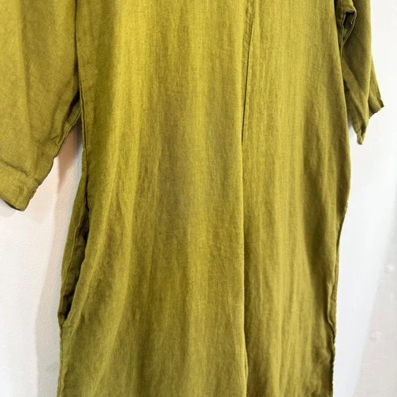 Puro Lino Italian Linen Wide Leg Jumpsuit Olive Green M Relaxed Lagenlook - Picture 7 of 15